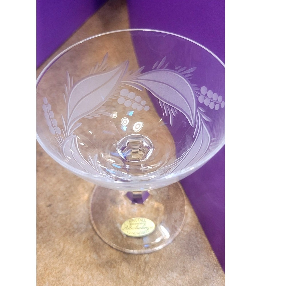 Altenbuchinger Kristall Handarbeit Etched Crystal Champagne Coupe Glass Germany